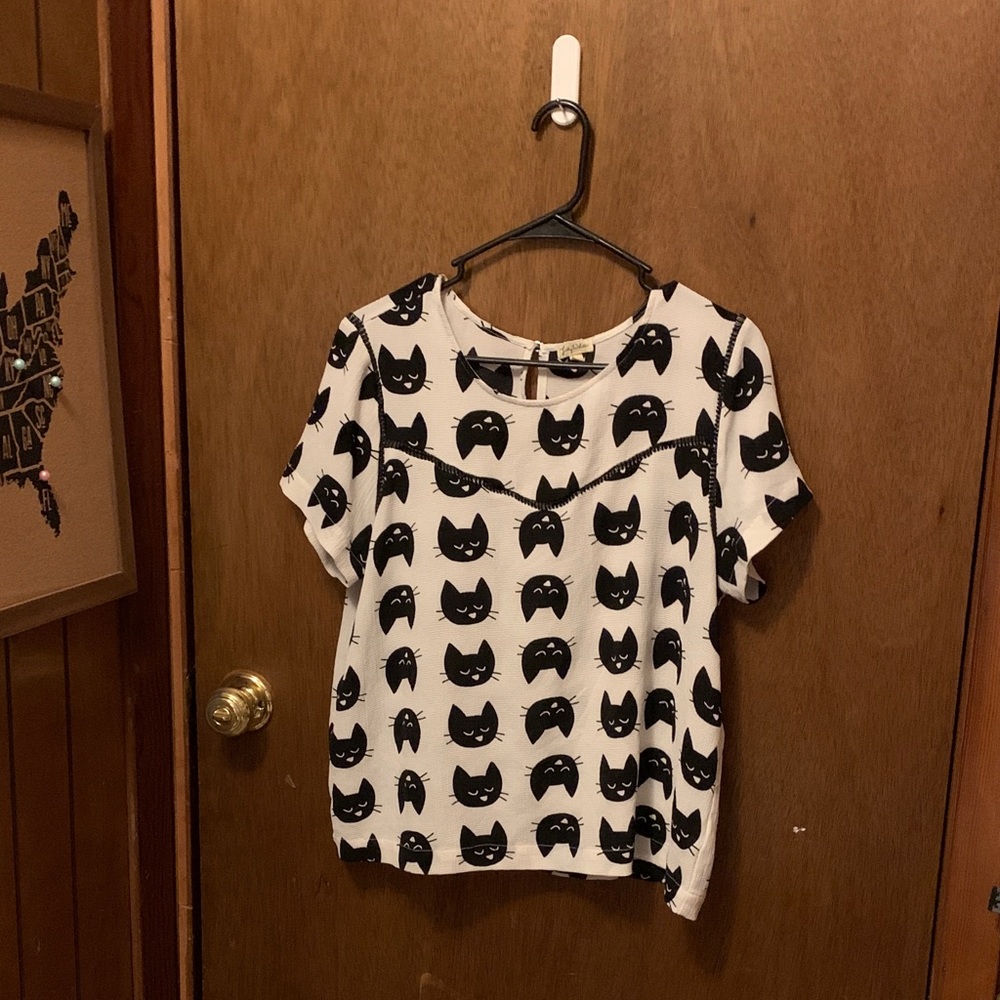 Lily White Black and White Cat Print Top